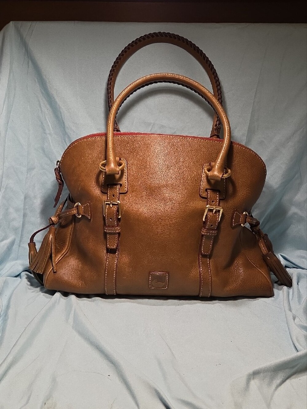 Dooney & Bourke Florentine Leather Domed Buckle Satchel  Large Natural Brown 15"